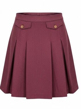 Vintage Cynthia Steffe Women's Pleated A-Line Skirt in Deep Wine 100% Wool